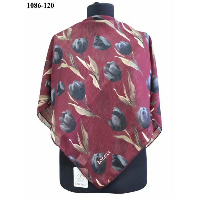 Locella Soft Pamuk Eşarp (Bordo-Gri) 1086-120
