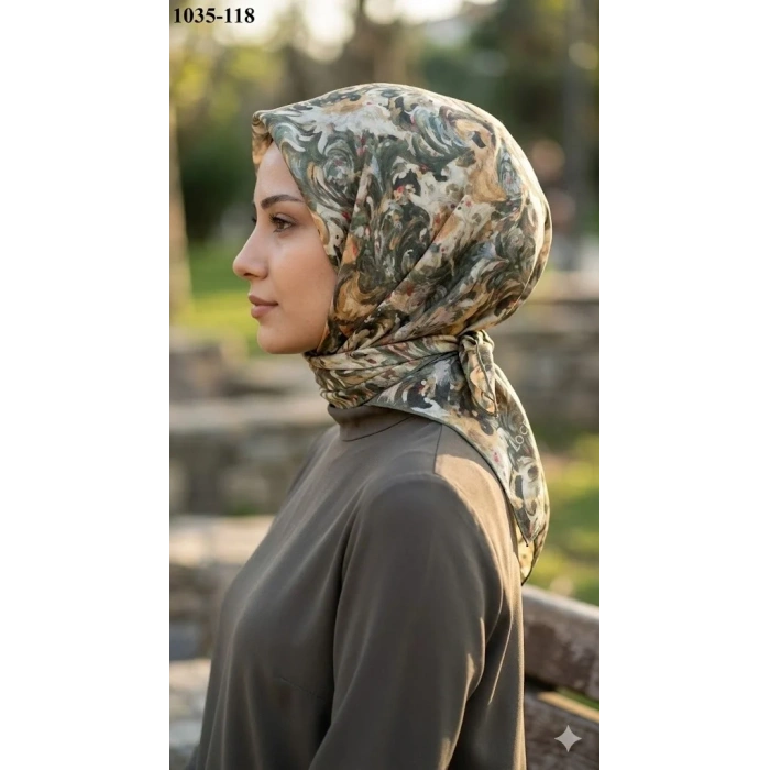 Locella Soft Pamuk Eşarp (haki-sarı) 1035-118
