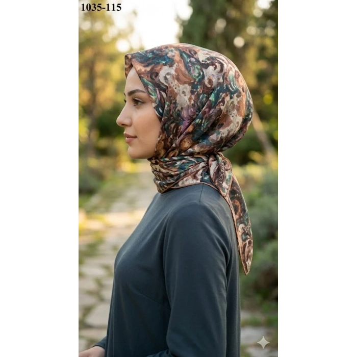 Locella Soft Pamuk Eşarp (kahve-zümrüt) 1035-115