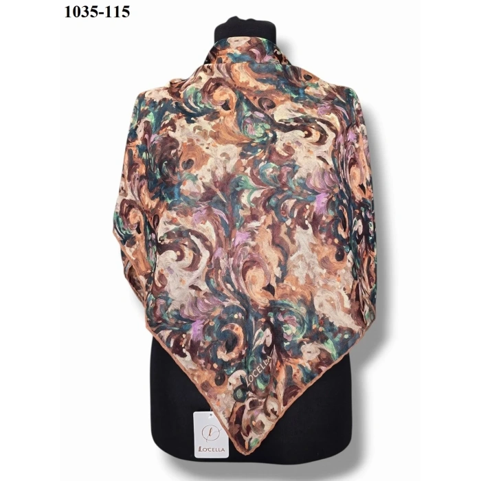 Locella Soft Pamuk Eşarp (kahve-zümrüt) 1035-115