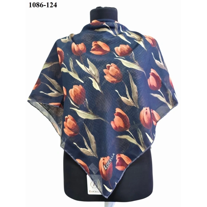 Locella Soft Pamuk Eşarp (Lacivert-Taba) 1086-124
