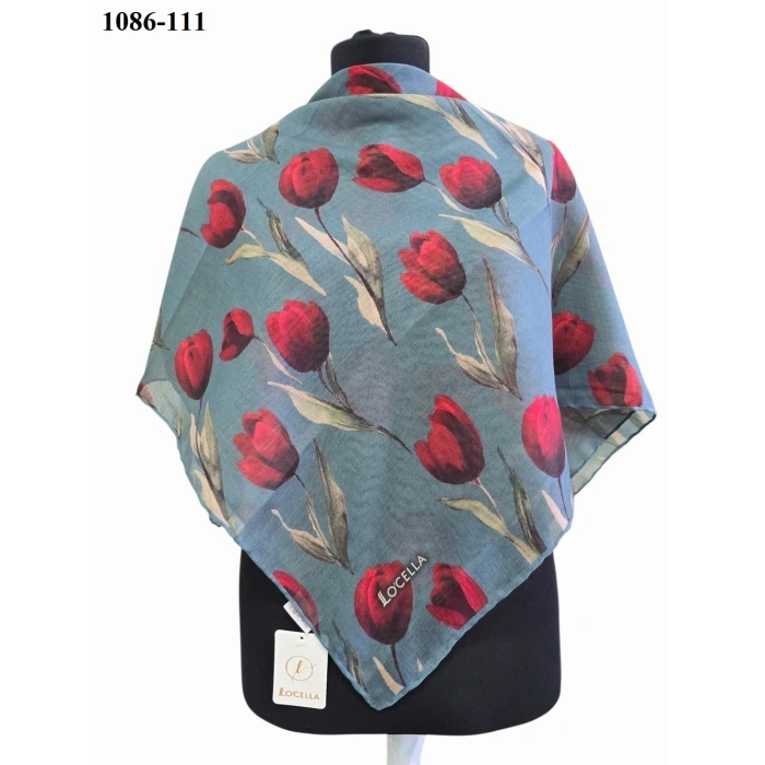 Locella Soft Pamuk Eşarp (Mavi-Kırmızı) 1086-111