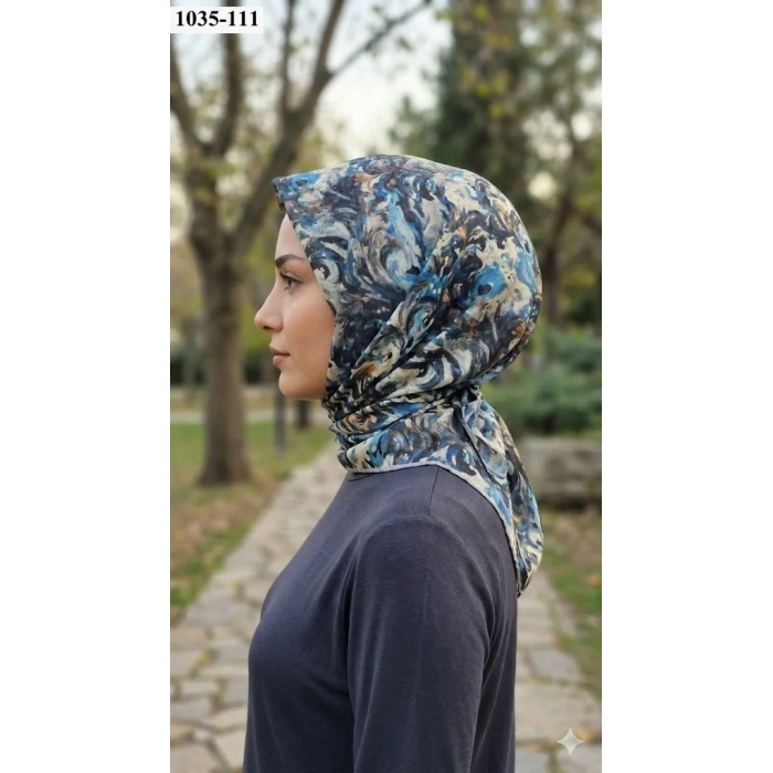 Locella Soft Pamuk Eşarp (Siyah - Mavi) 1035-111