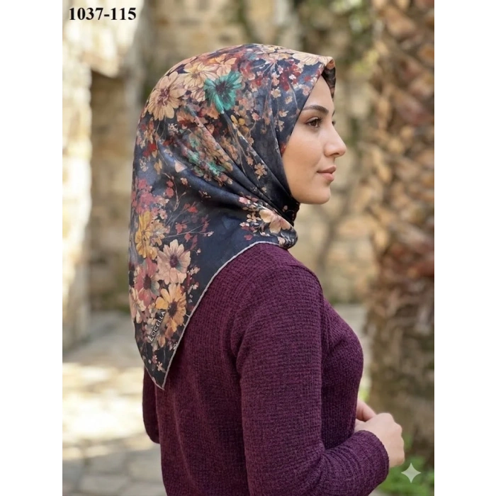 Locella Soft Pamuk Eşarp (Siyah-Yeşil) 1037-115