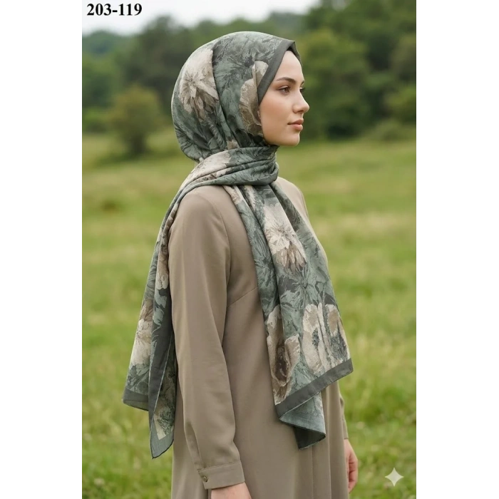 Moon Scarf Bambu Kraş Pamuk Şal (Haki) 203-119