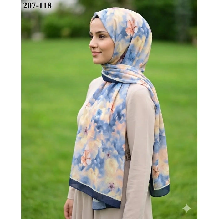Moon Scarf Bambu Kraş Pamuk Şal (Lacivert) 207-118