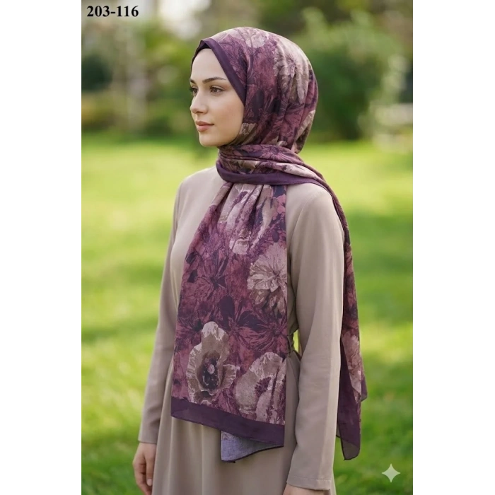 Moon Scarf Bambu Kraş Pamuk Şal (Mürdüm) 203-116