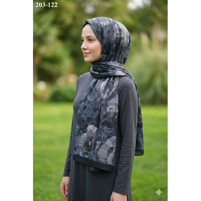Moon Scarf Bambu Kraş Pamuk Şal (Siyah) 203-122
