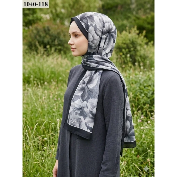 Moon Scarf Soft Pamuk Şal (Siyah-Gri) 1040-118