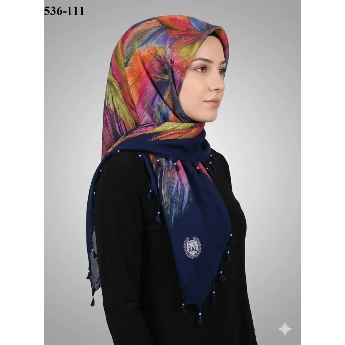 Naz İpek Desenli Sökme Boncuklu Eşarp 536-111