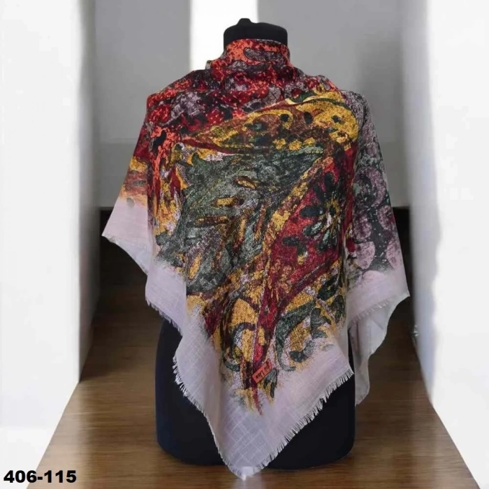 Soft İpek Desenli Flamlı Kotton Eşarp 406-115