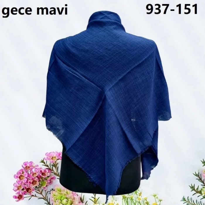 Soft İpek Düz Renk Flamlı Pamuk Eşarp (Gece Mavisi) 937-151