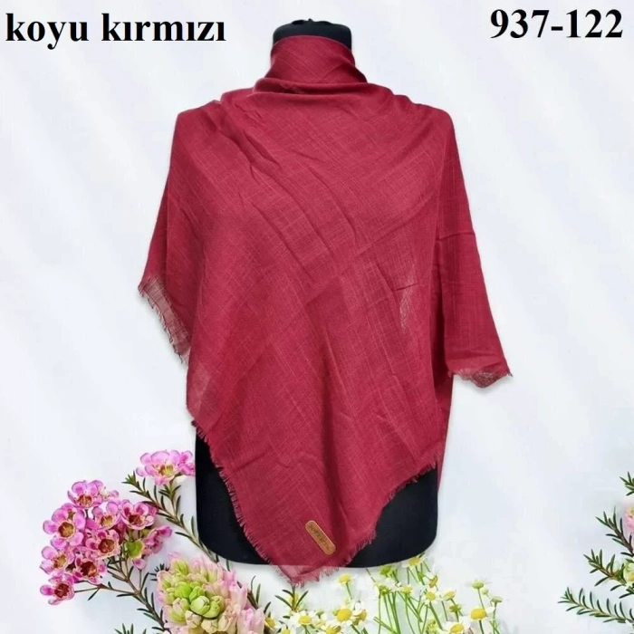 Soft İpek Düz Renk Flamlı Pamuk Eşarp (Koyu Kırmızı) 937-122