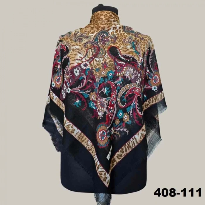 Soft İpek Etnik Desenli Flamlı Kotton Eşarp 408-111