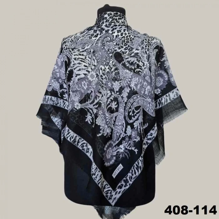 Soft İpek Etnik Desenli Flamlı Kotton Eşarp 408-114