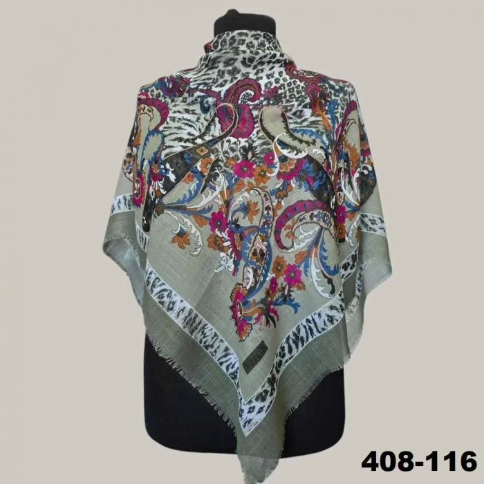 Soft İpek Etnik Desenli Flamlı Kotton Eşarp 408-116
