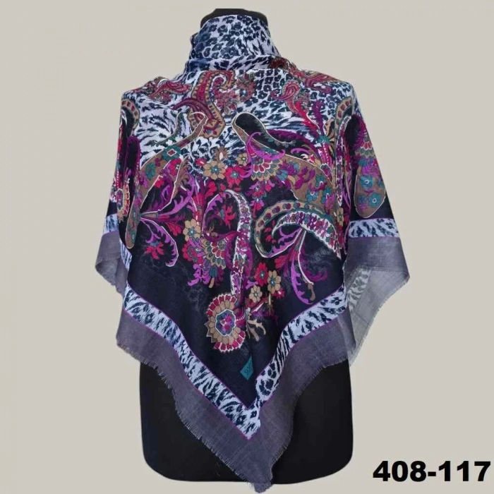 Soft İpek Etnik Desenli Flamlı Kotton Eşarp 408-117