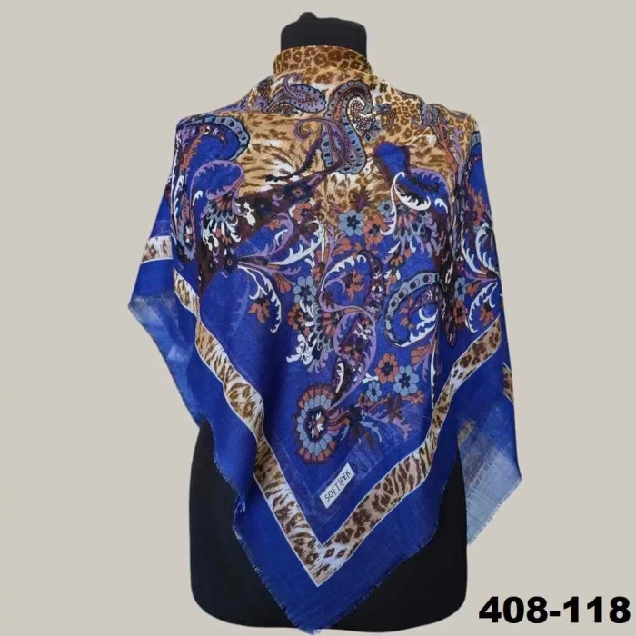Soft İpek Etnik Desenli Flamlı Kotton Eşarp 408-118