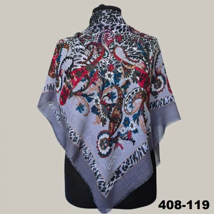 Soft İpek Etnik Desenli Flamlı Kotton Eşarp 408-119