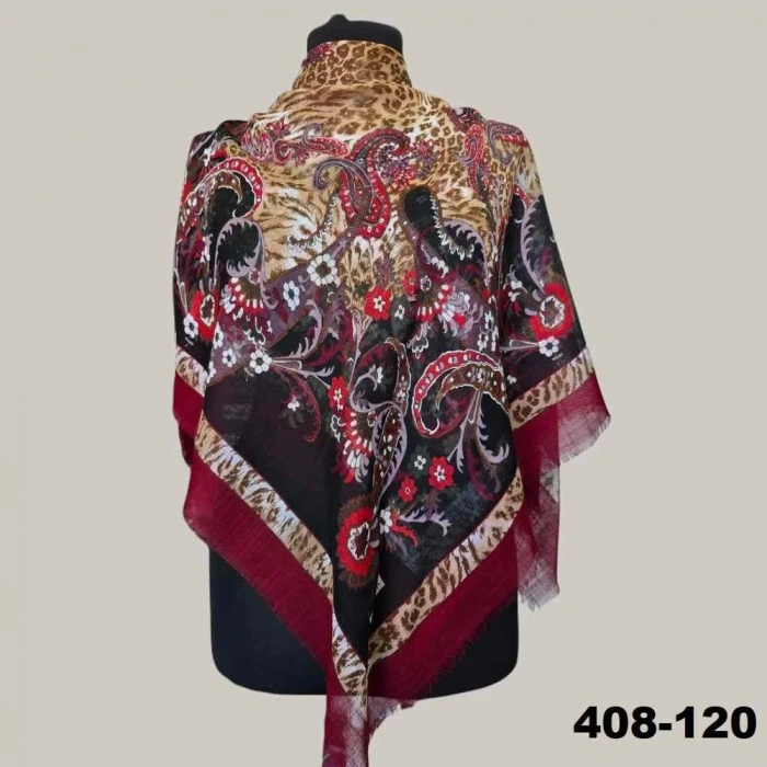 Soft İpek Etnik Desenli Flamlı Kotton Eşarp 408-120