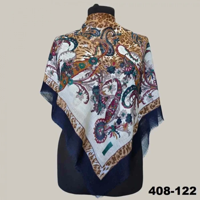 Soft İpek Etnik Desenli Flamlı Kotton Eşarp 408-122