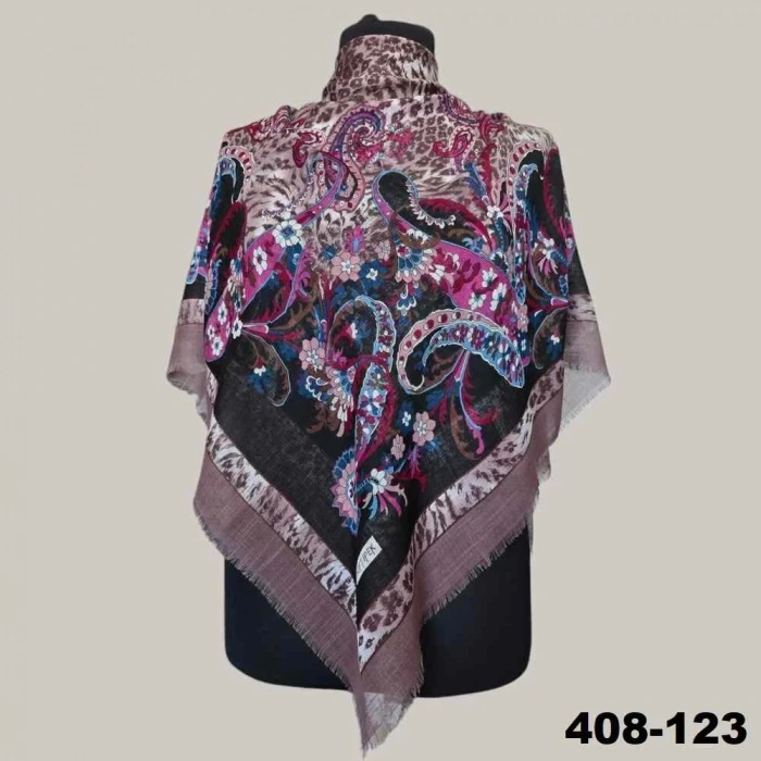 Soft İpek Etnik Desenli Flamlı Kotton Eşarp 408-123