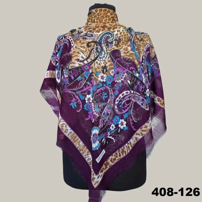 Soft İpek Etnik Desenli Flamlı Kotton Eşarp 408-126