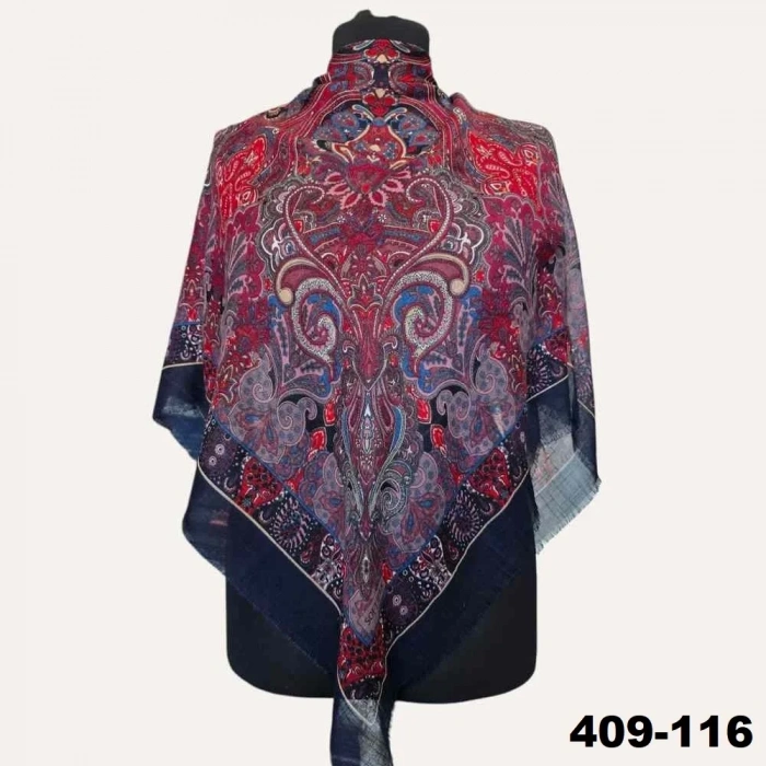 Soft İpek Etnik Desenli Flamlı Kotton Eşarp 409-116