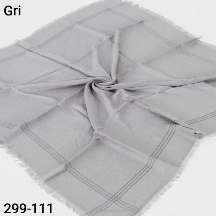 Soft İpek Sim Şeritli Balık Sırtı Pamuk Eşarp (Gri) 299-111