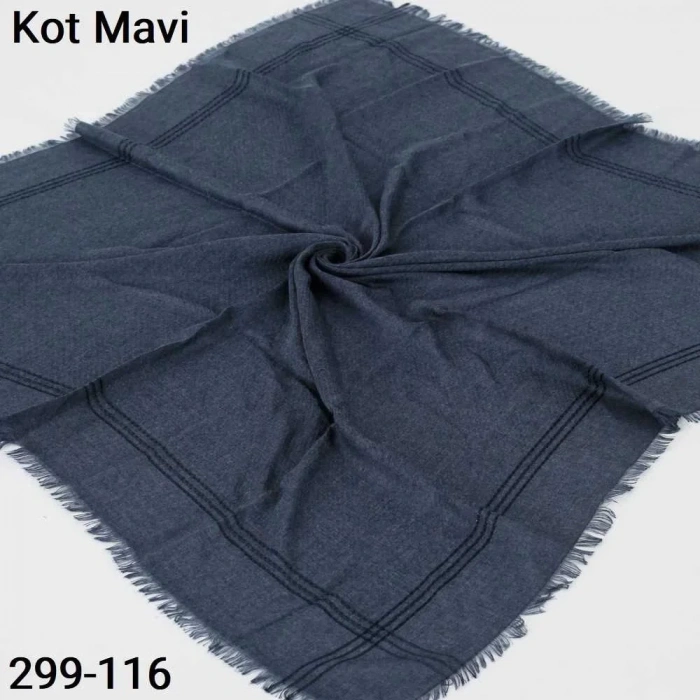 Soft İpek Sim Şeritli Balık Sırtı Pamuk Eşarp (kot mavi) 299-116