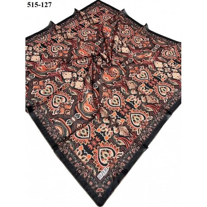 Zer Scarf Dijital Soft Pamuk Eşarp (Siyah Turuncu) 515-127