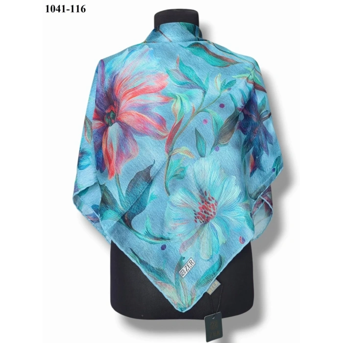 Zer Scarf Dijital Soft Pamuk Eşarp (Turkuaz-Kırmızı) 1041-116