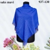 Soft İpek Düz Renk Flamlı Pamuk Eşarp (Saks Mavi) 937-130