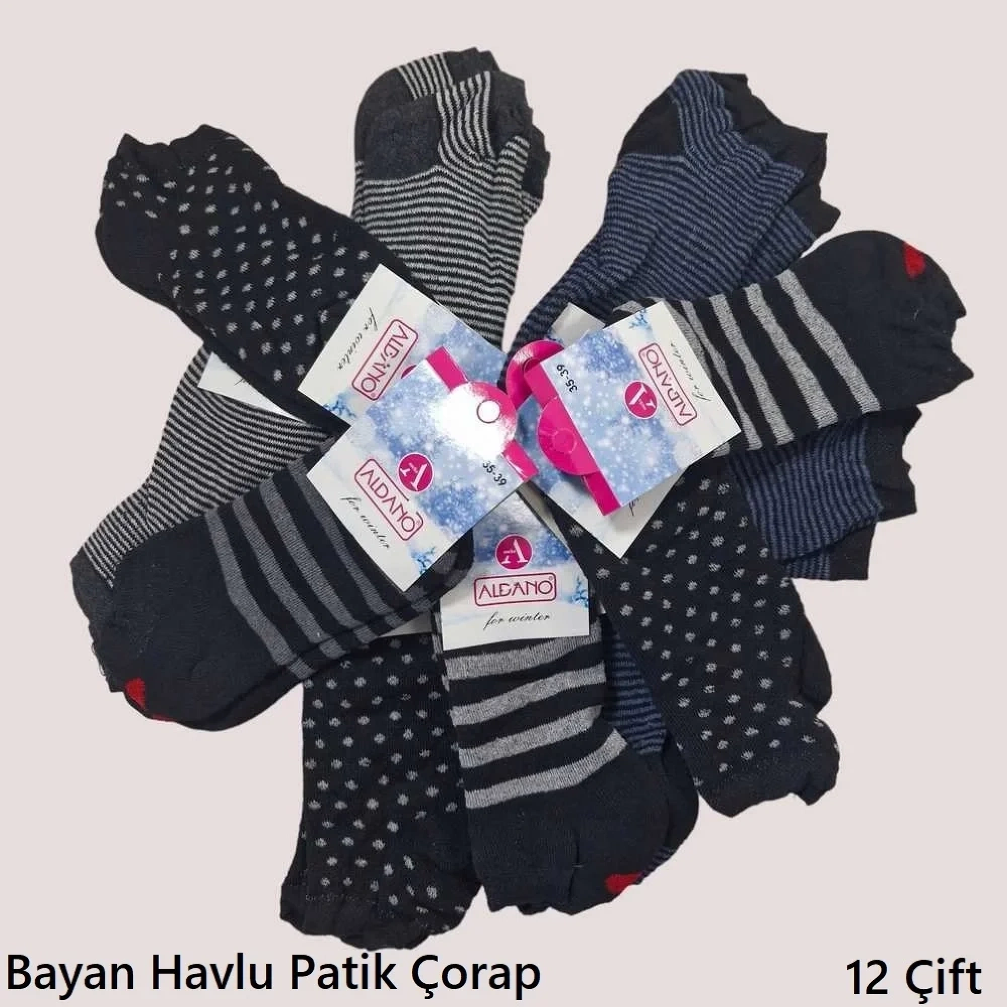 Aldano (Gezen) Bayan Havlu Patik Çorap (12 Çift Karışık)