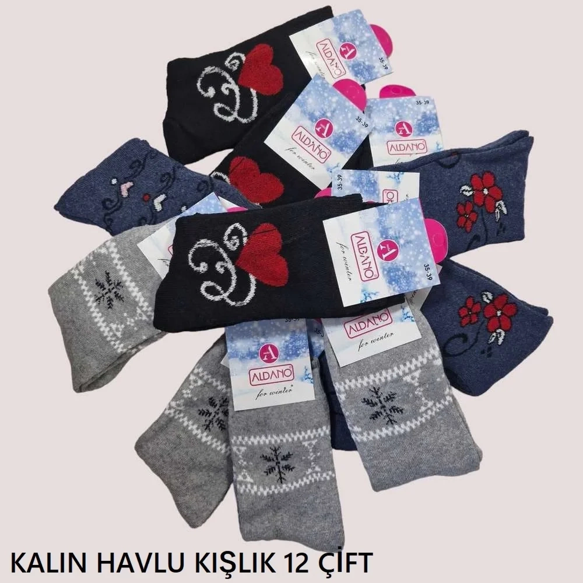 Aldano (Gezen) Bayan Havlu Soket Çorap (12 Çift Karışık)