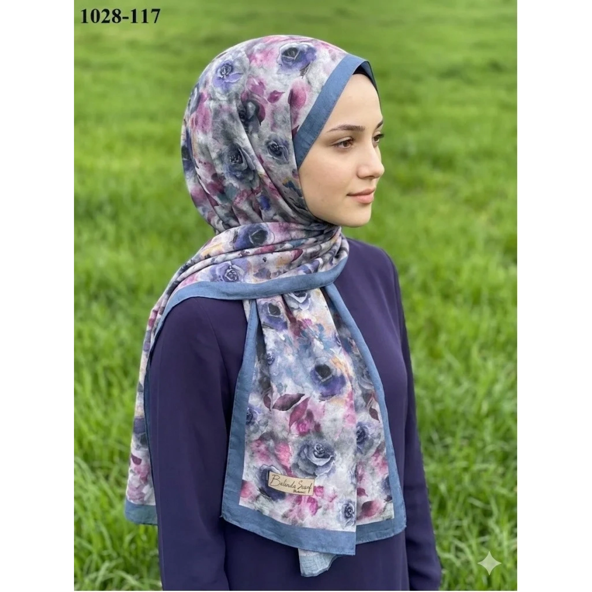 BelindaScarf Bambu Kraş Pamuk Şal (İndigo) 1028-117