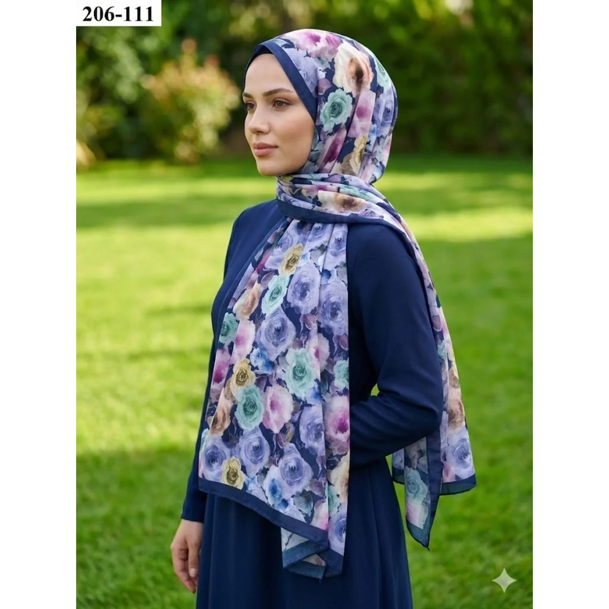 BelindaScarf Bambu Kraş Pamuk Şal (Lacivert) 206-111