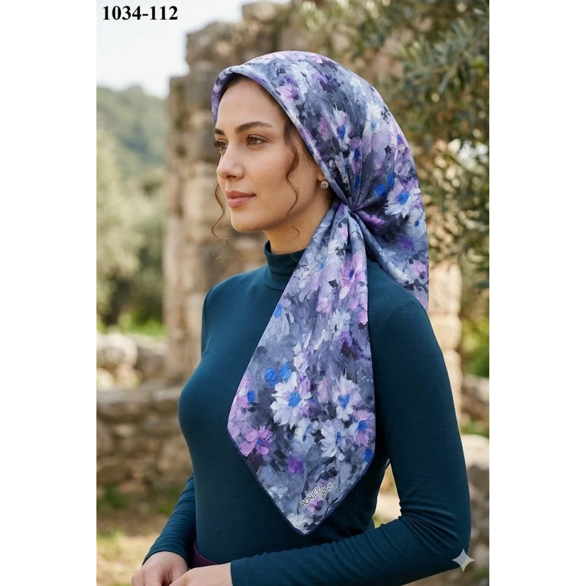 Bonjela Soft Pamuk Eşarp (gri-pembe) 1034-112
