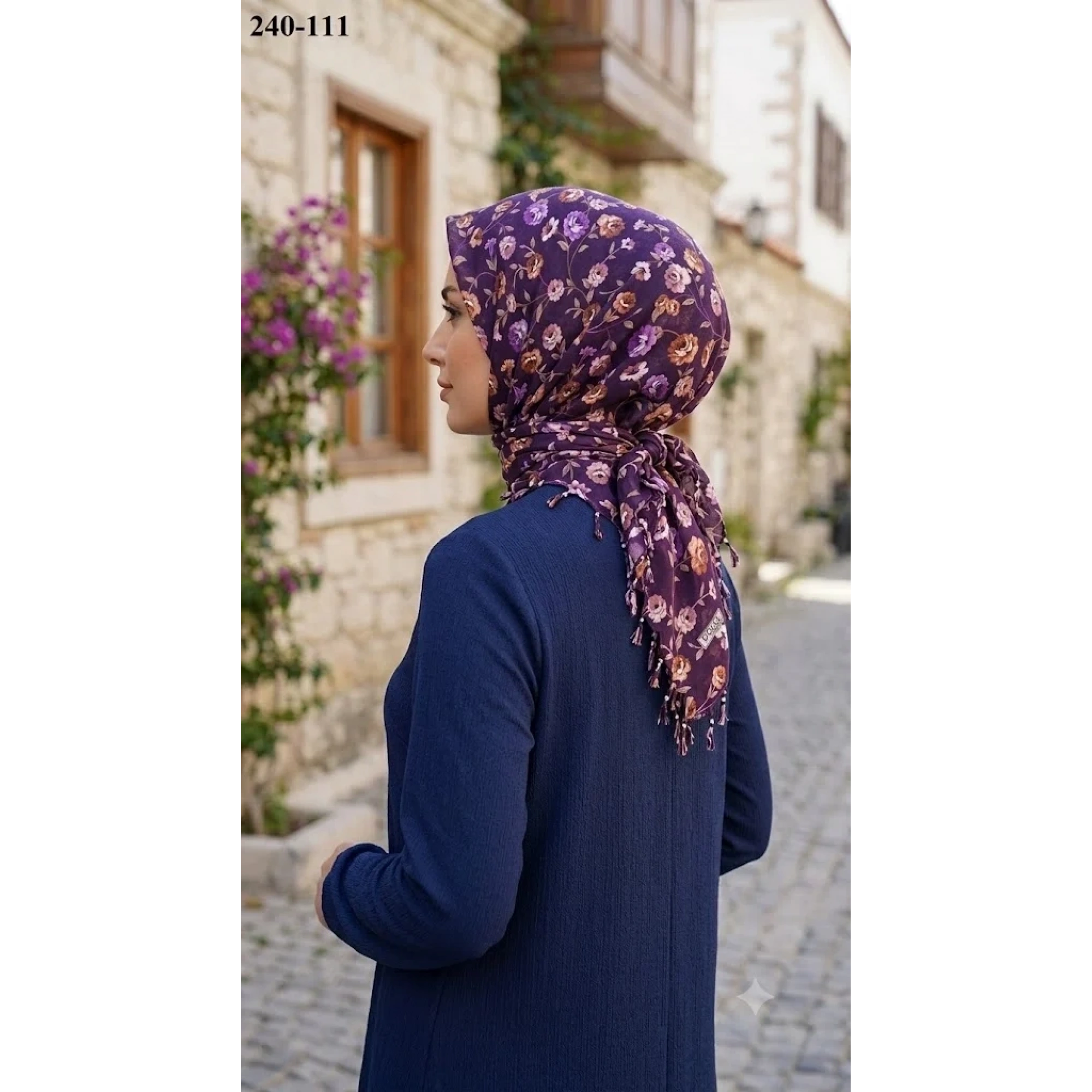 Dolce Life Desenli Sökme Boncuklu Eşarp 240-111