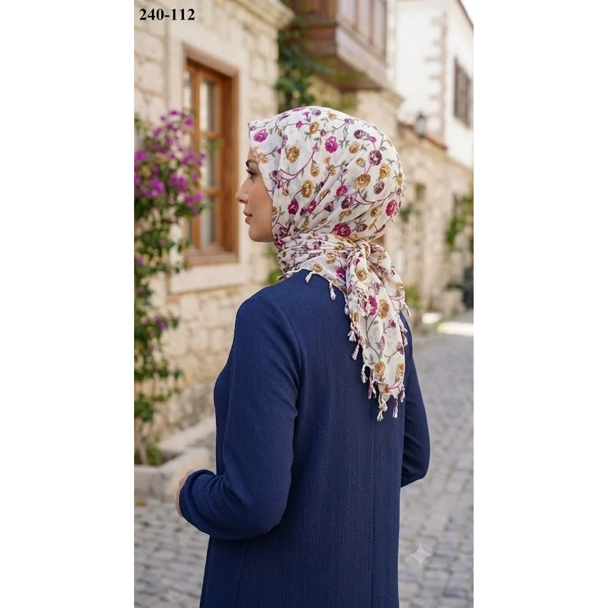 Dolce Life Desenli Sökme Boncuklu Eşarp 240-112
