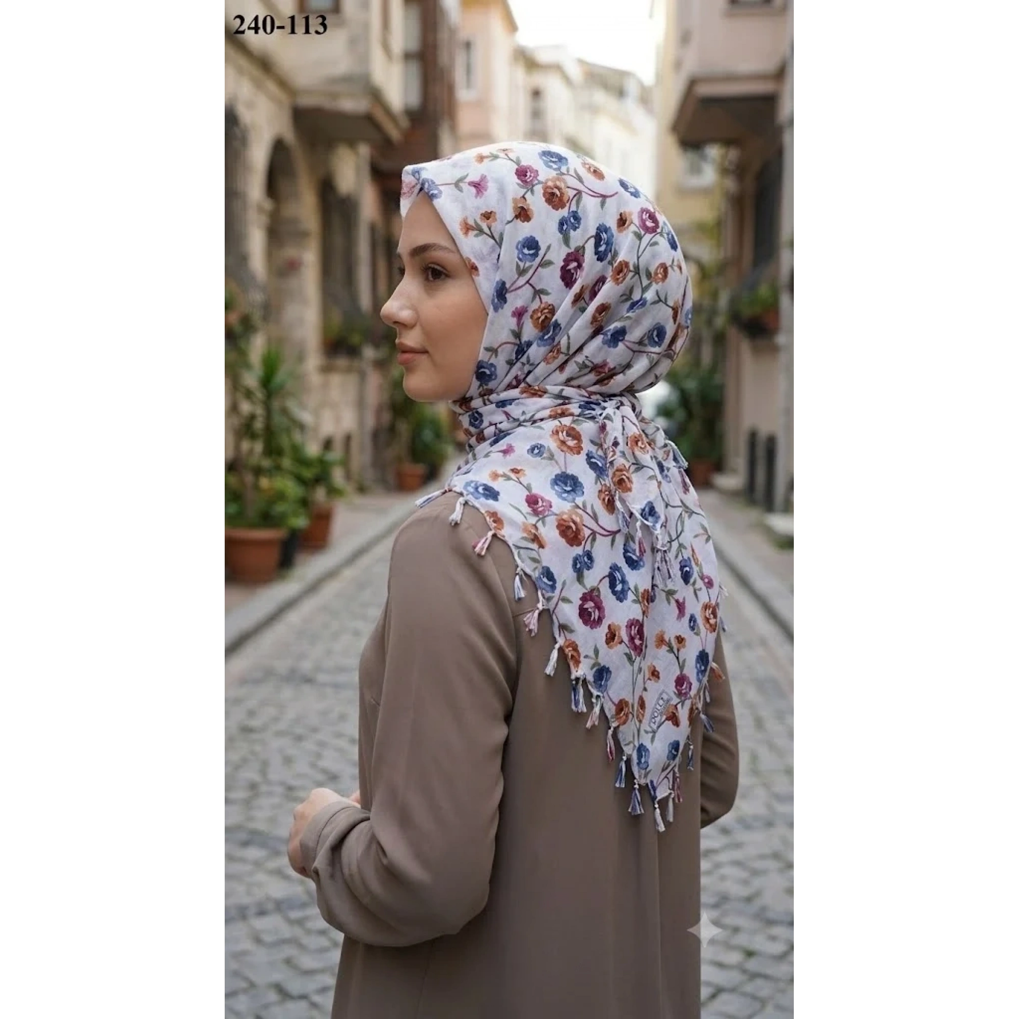 Dolce Life Desenli Sökme Boncuklu Eşarp 240-113