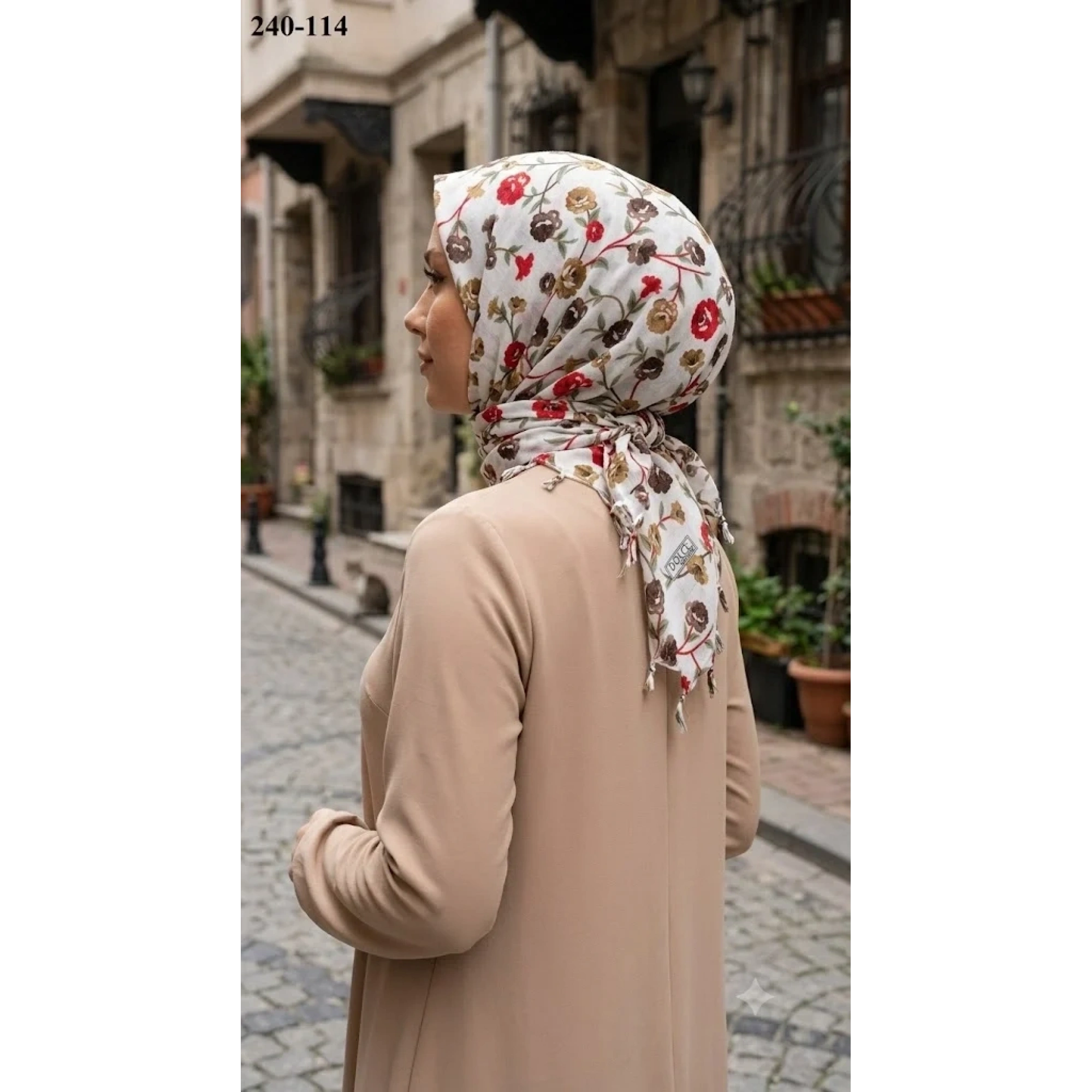 Dolce Life Desenli Sökme Boncuklu Eşarp 240-114