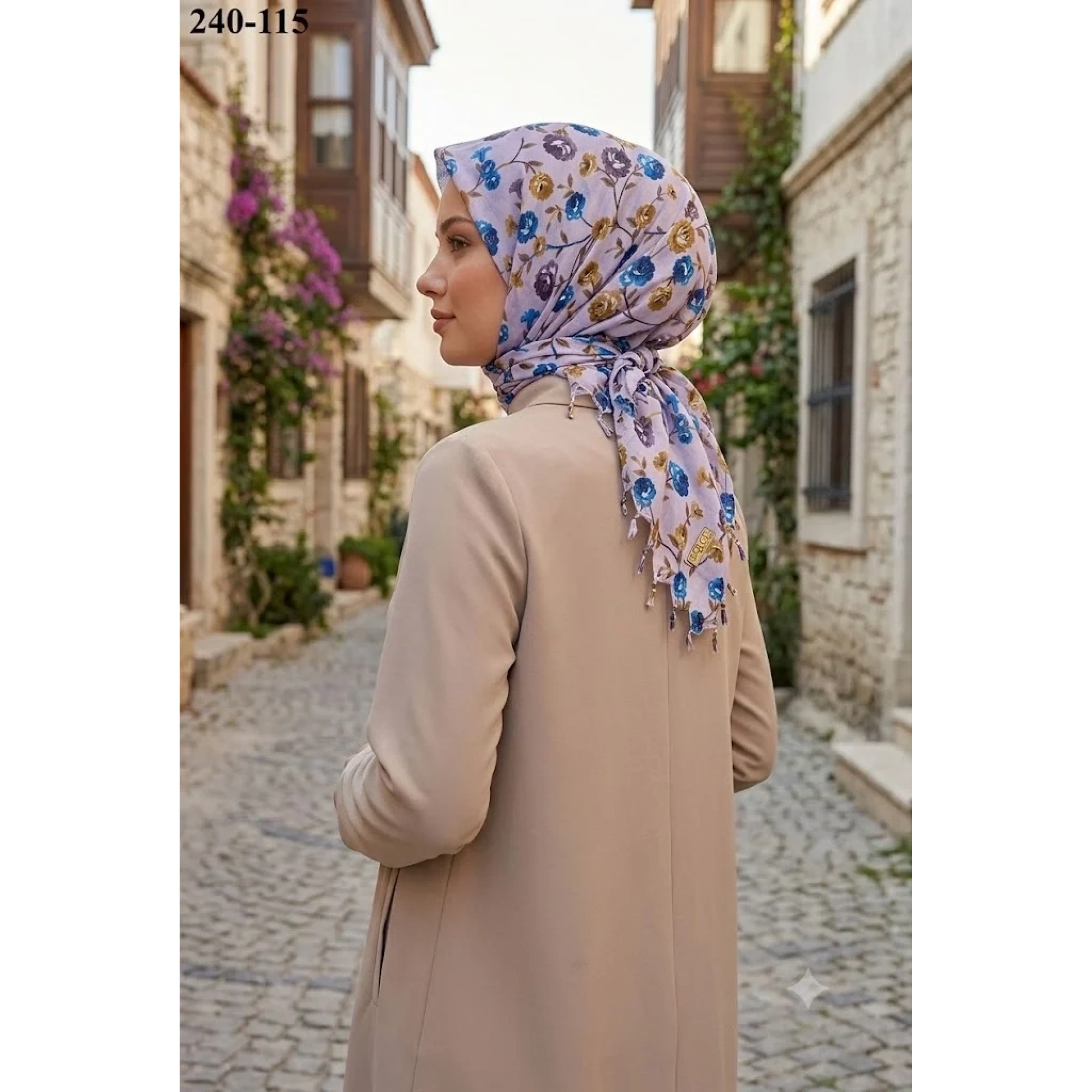 Dolce Life Desenli Sökme Boncuklu Eşarp 240-115