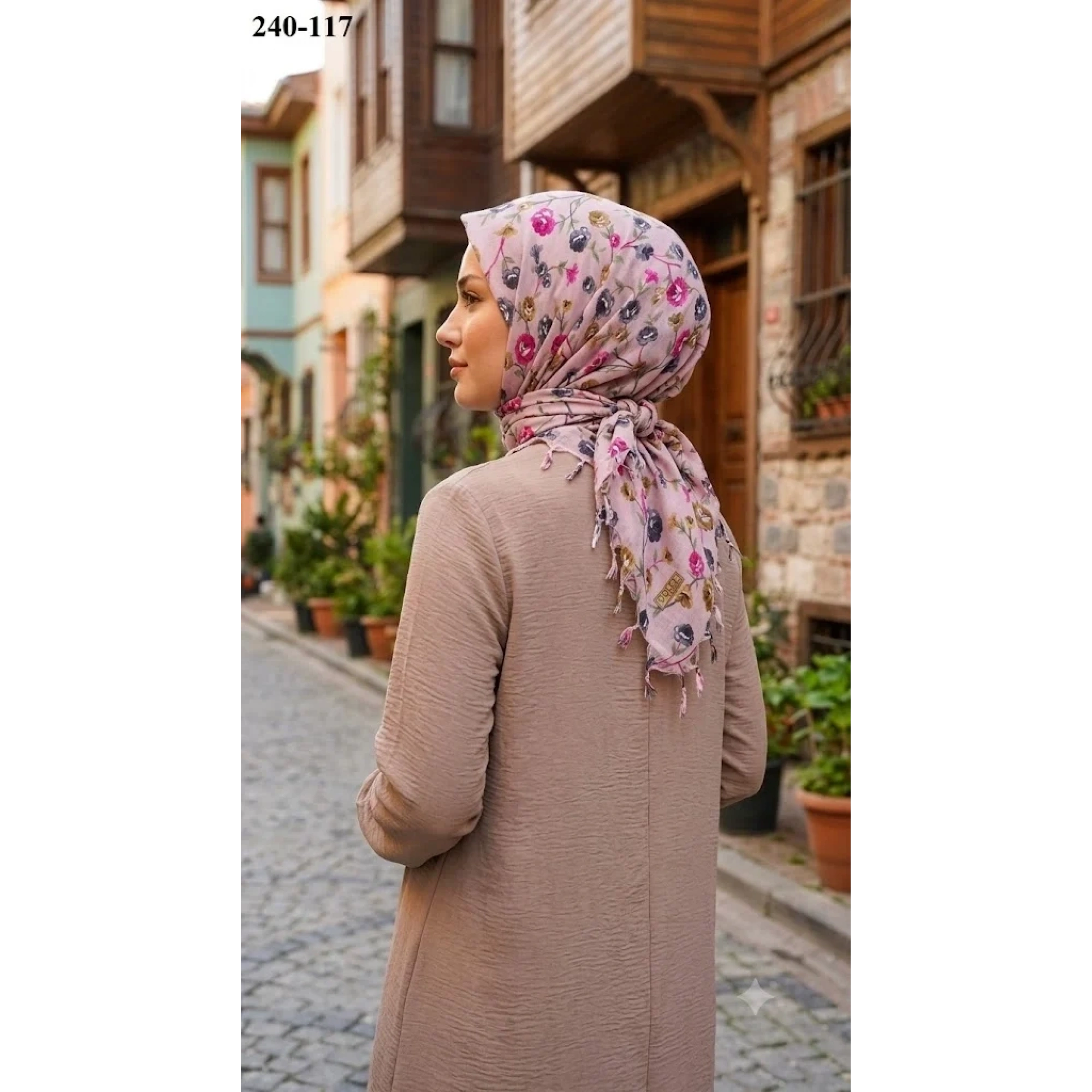 Dolce Life Desenli Sökme Boncuklu Eşarp 240-117