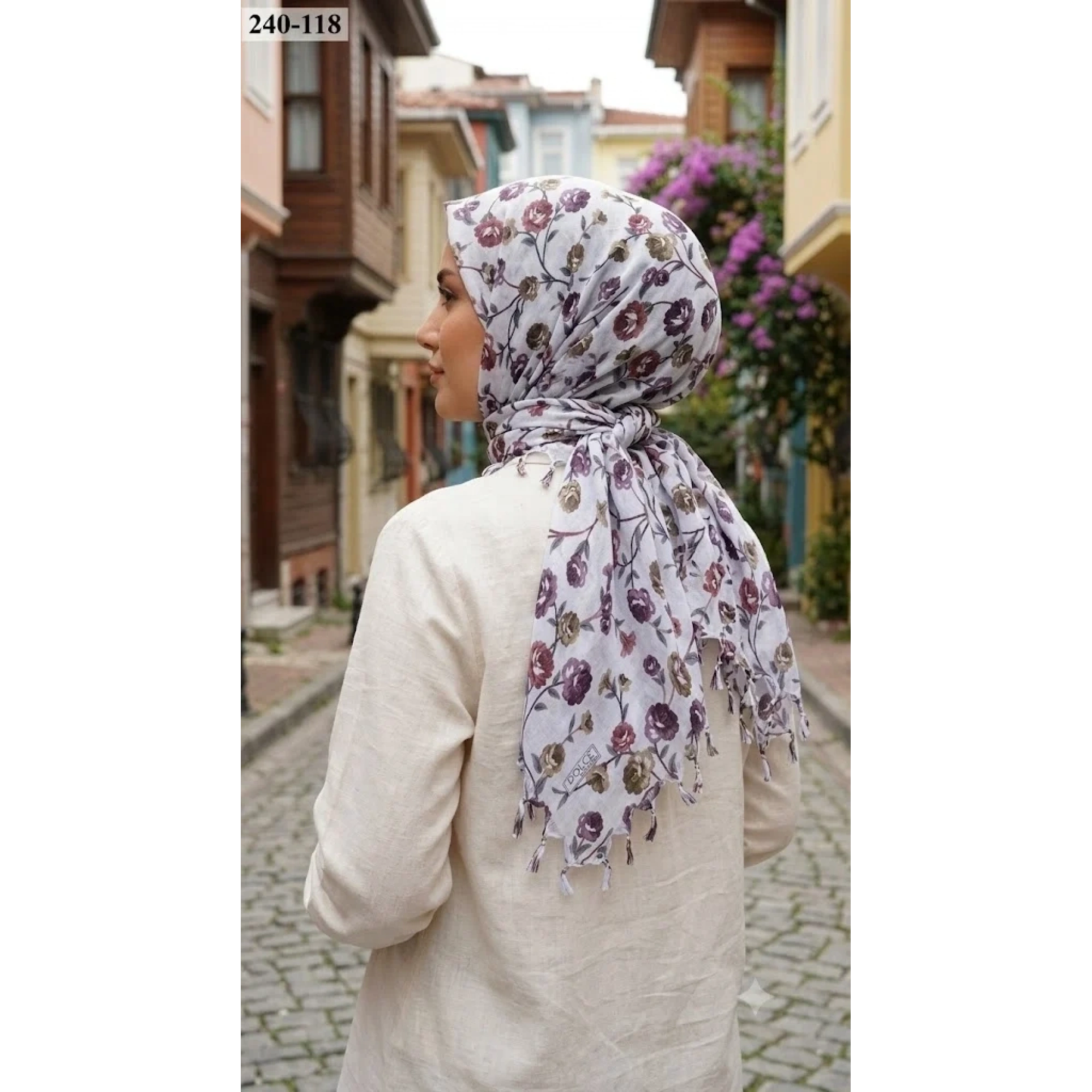 Dolce Life Desenli Sökme Boncuklu Eşarp 240-118