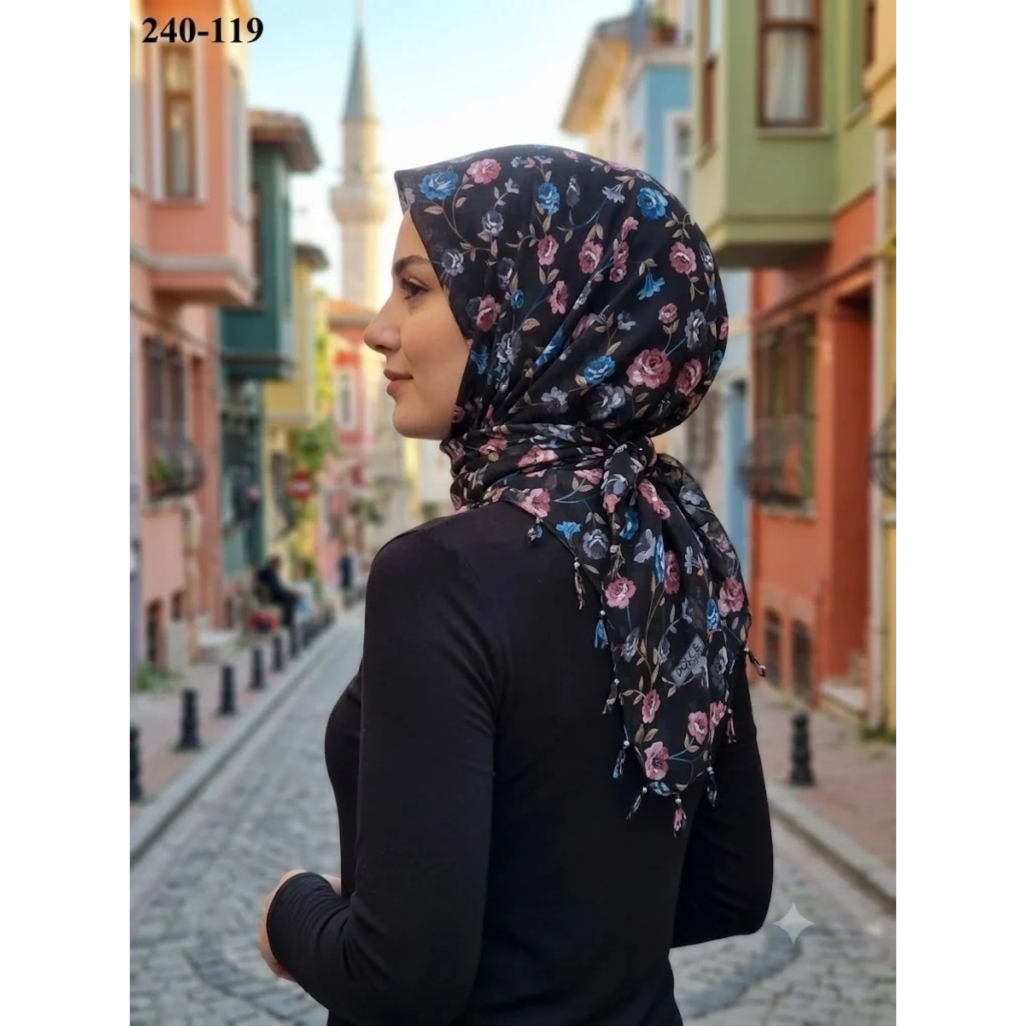 Dolce Life Desenli Sökme Boncuklu Eşarp 240-119