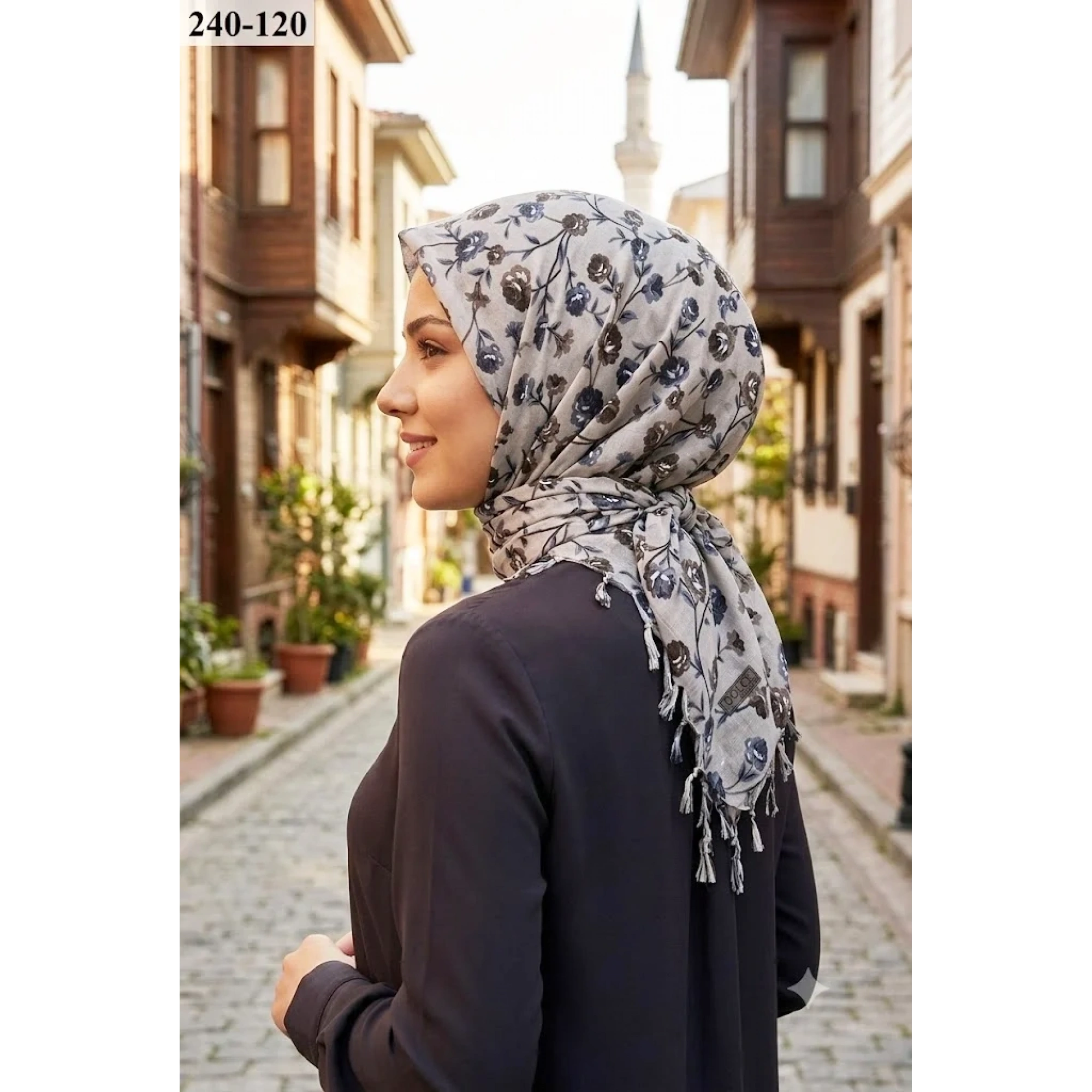 Dolce Life Desenli Sökme Boncuklu Eşarp 240-120