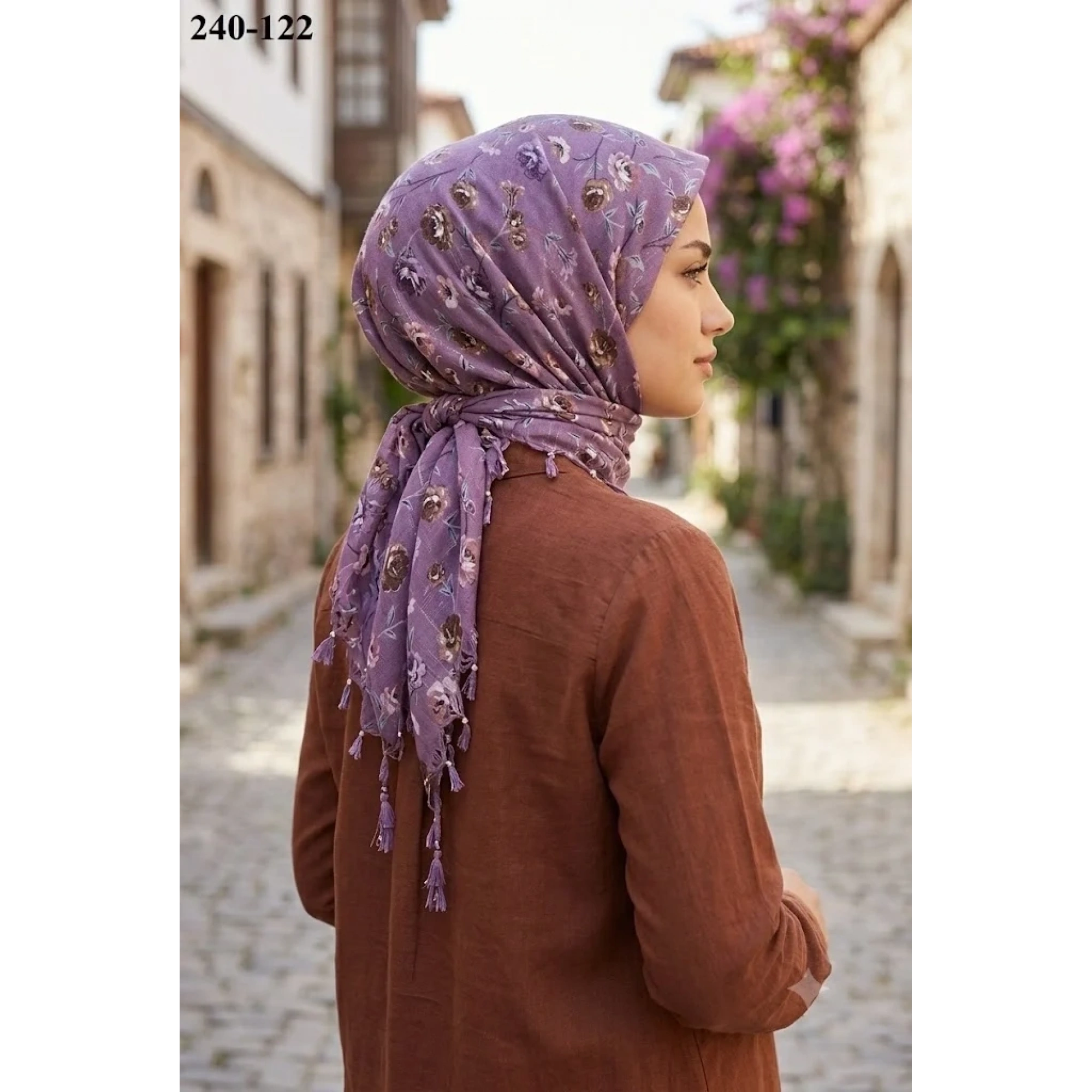 Dolce Life Desenli Sökme Boncuklu Eşarp 240-122