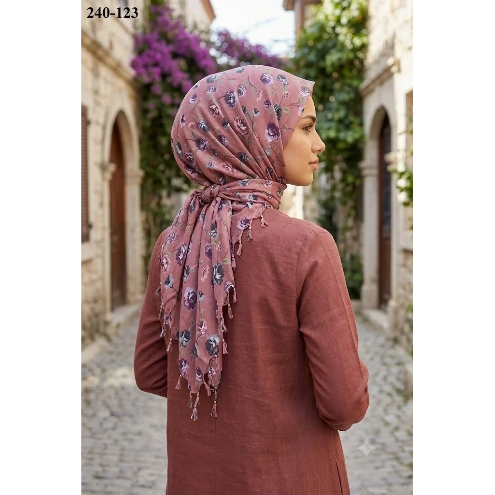 Dolce Life Desenli Sökme Boncuklu Eşarp 240-123