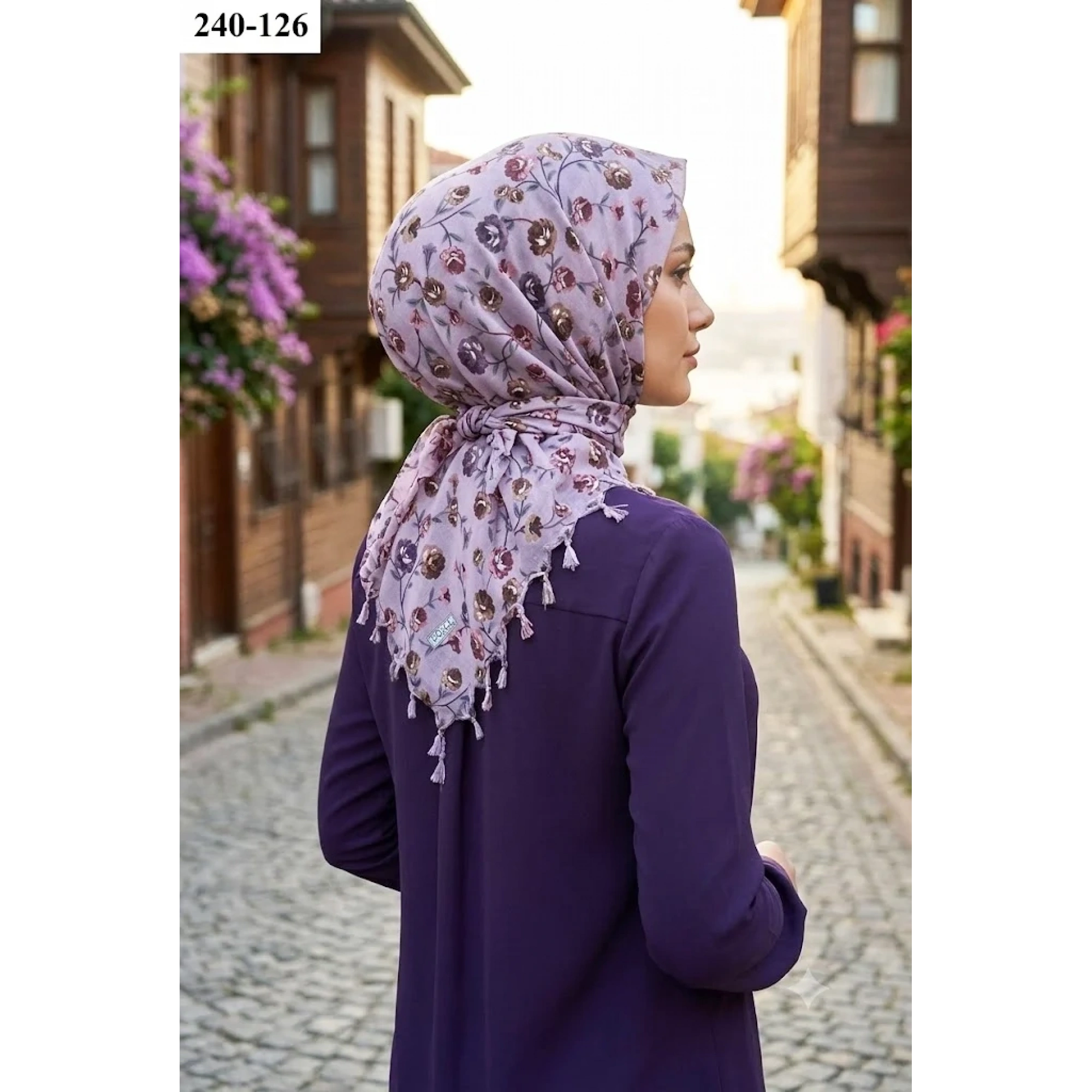 Dolce Life Desenli Sökme Boncuklu Eşarp 240-126